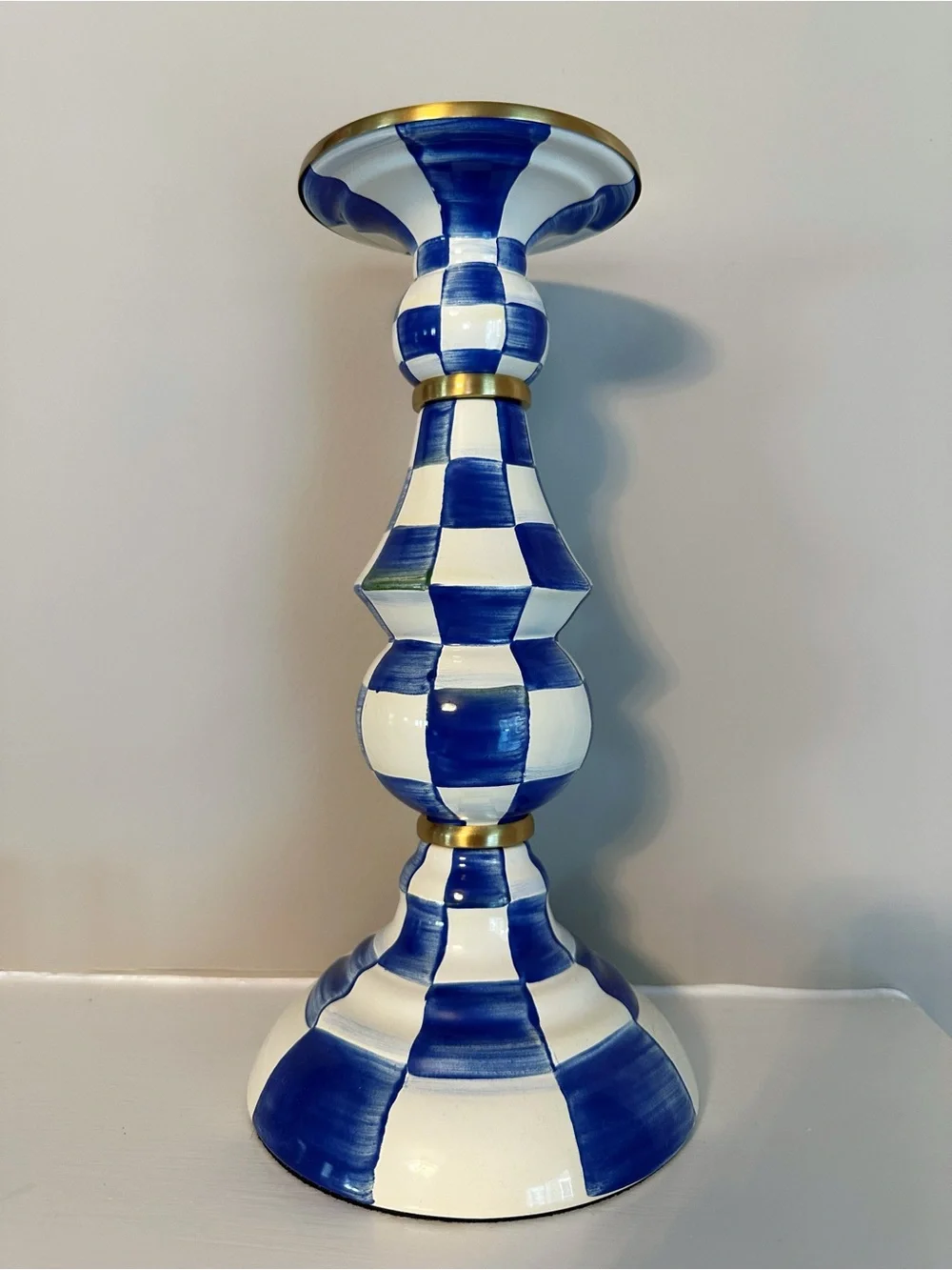 DISCONTINUED MacKenzie-Childs Royal Check Large Pillar Candlestick